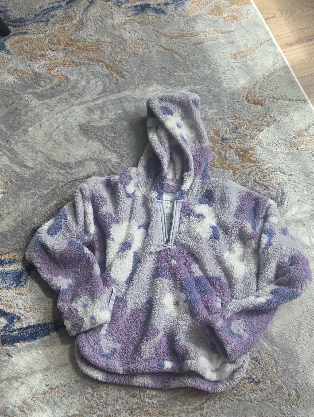 Abercrombie Kids Plush Hooded Pullover with Lavender & White Floral Pattern